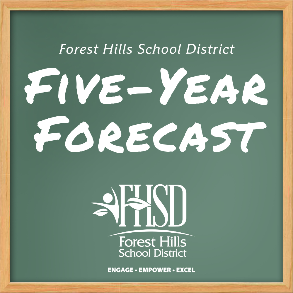 Chalkboard image that says Five-Year Forecast with the FHSD logo